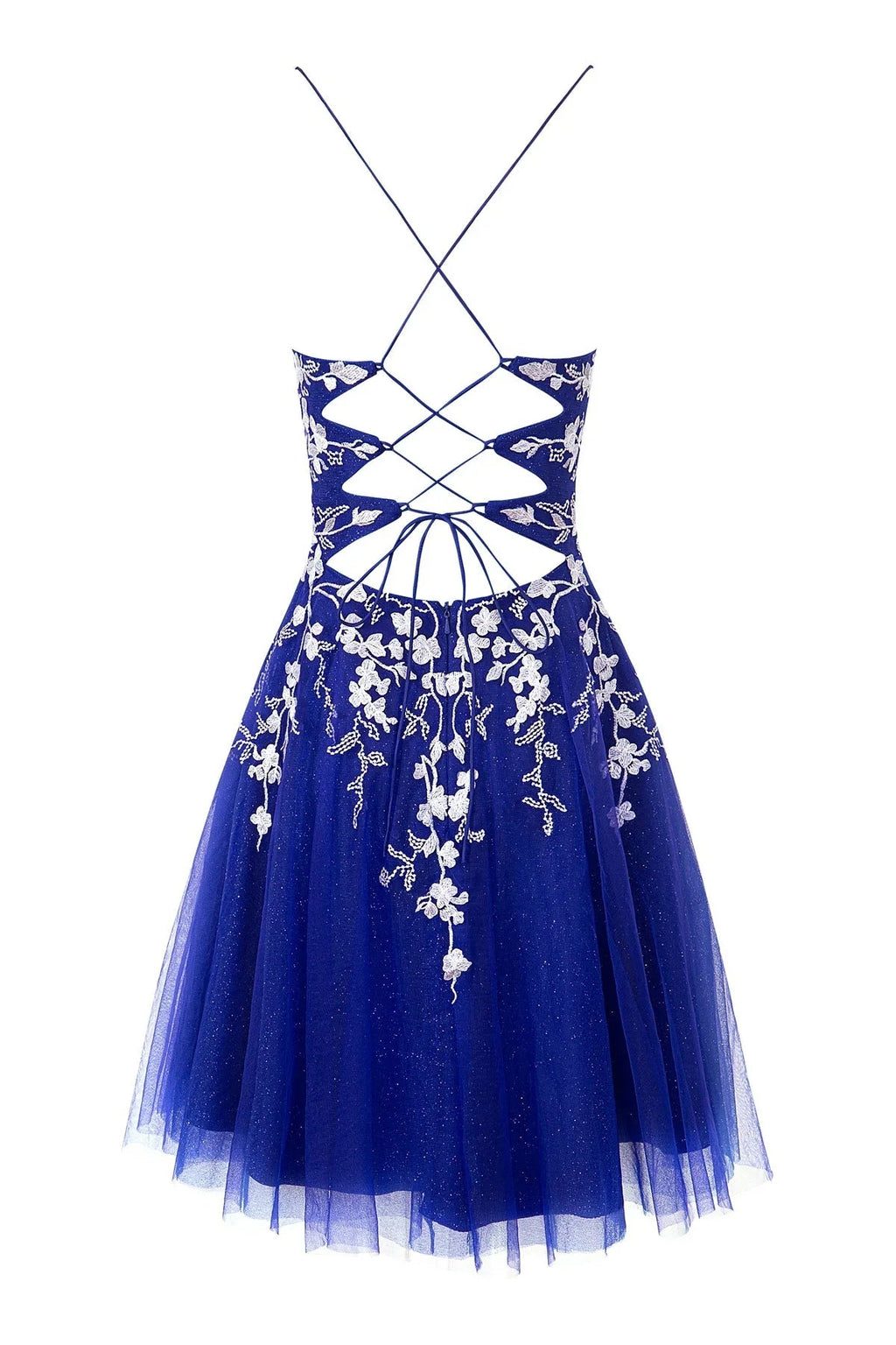 Aline-Kurzballkleid aus Glitzertüll mit Applikationen