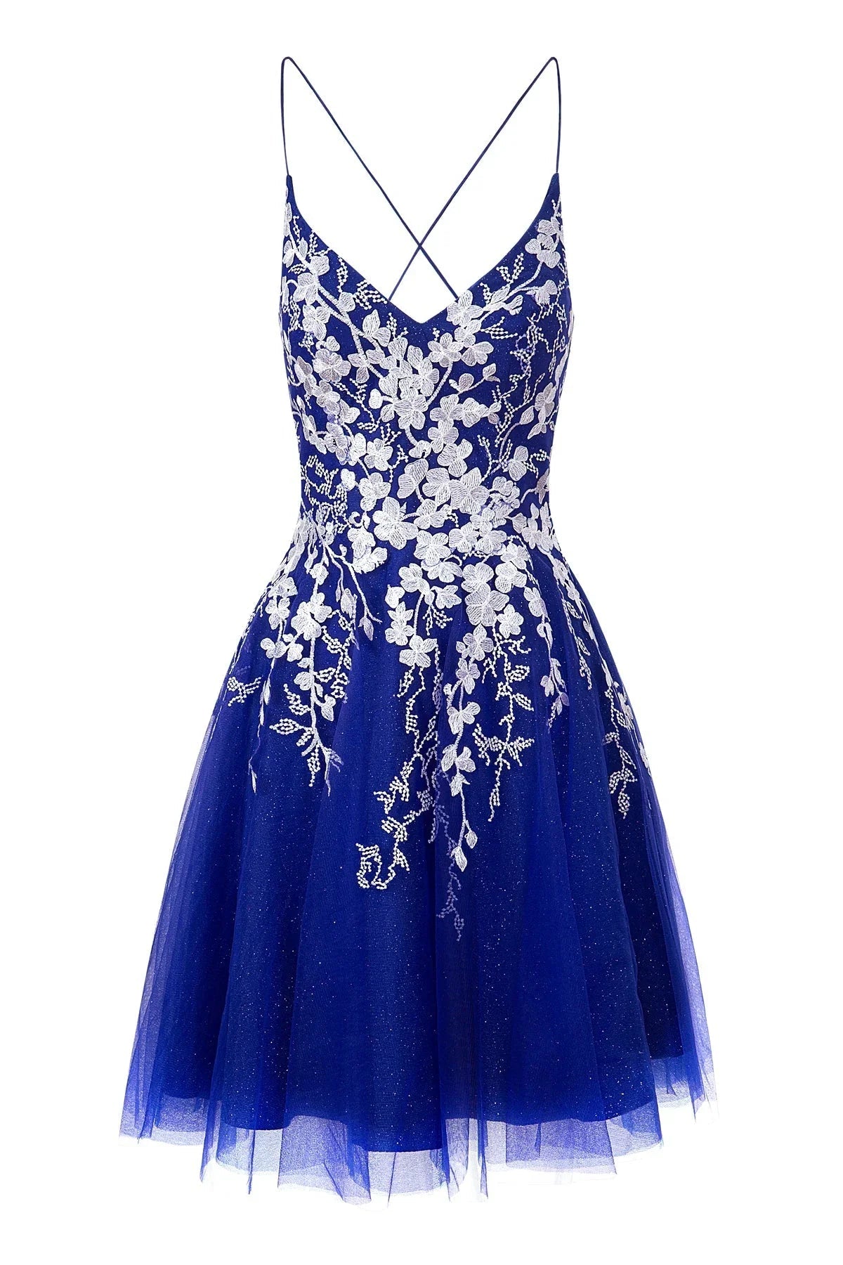 Vestido de Fiesta Corto Brillante de Tul con Aplicaciones