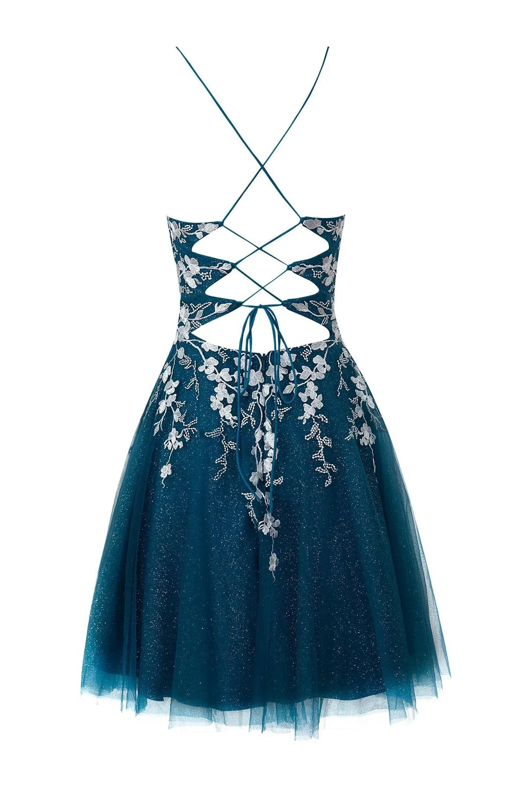 Aline-Kurzballkleid aus Glitzertüll mit Applikationen