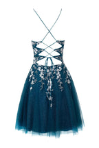 Aline-Kurzballkleid aus Glitzertüll mit Applikationen