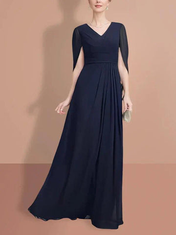 Kleider für die Brautmutter, A-Linie, Halbarm, V-Ausschnitt, Chiffonkleid