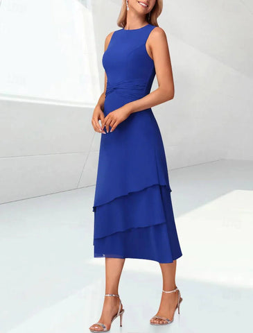 Elegantes, gestuftes Chiffon-Überkleid mit 3/4-Ärmeln für Hochzeitsgäste im Kleid für die Brautmutter enthalten