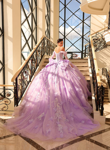 Vestido de quinceanera de manga comprida com lantejoulas da Amarra 54204