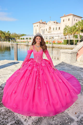 Vestido de quinceanera de manga comprida com lantejoulas da Amarra 54204