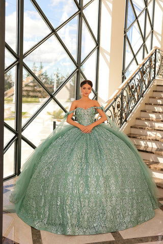 Vestido de quinceanera com mangas compridas e brilhantes da marca Amarra 54212