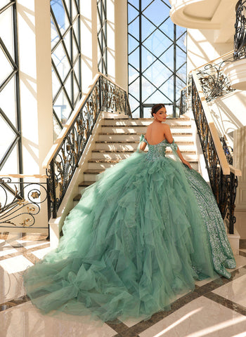 Vestido de quinceanera com mangas compridas e brilhantes da marca Amarra 54212