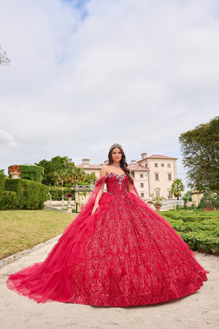Vestido de quinceanera com mangas compridas e brilhantes da marca Amarra 54212