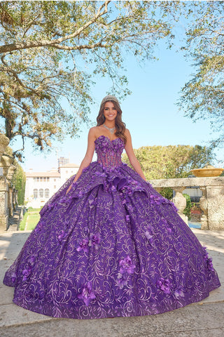 Quinceanera-Kleid mit 3D-Blumen und Cape-Ärmeln von Amarra 54216