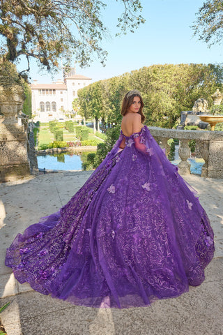 Quinceanera-Kleid mit 3D-Blumen und Cape-Ärmeln von Amarra 54216