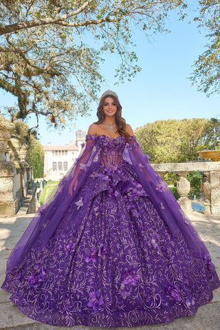 Quinceanera-Kleid mit 3D-Blumen und Cape-Ärmeln von Amarra 54216