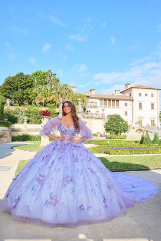 Vestido de quinceanera sem alças com mangas abalonadas da Amarra 54218