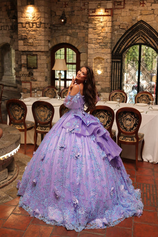 Ballkleid mit 3D-Blumenmuster und kalten Schultern von Amarra 54229