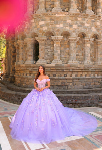 Schulterfreies Ballkleid mit 3D-Blumenmuster von Amarra 54231