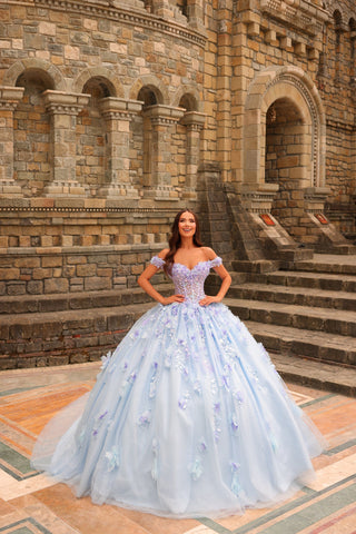 Schulterfreies Ballkleid mit 3D-Blumenmuster von Amarra 54231