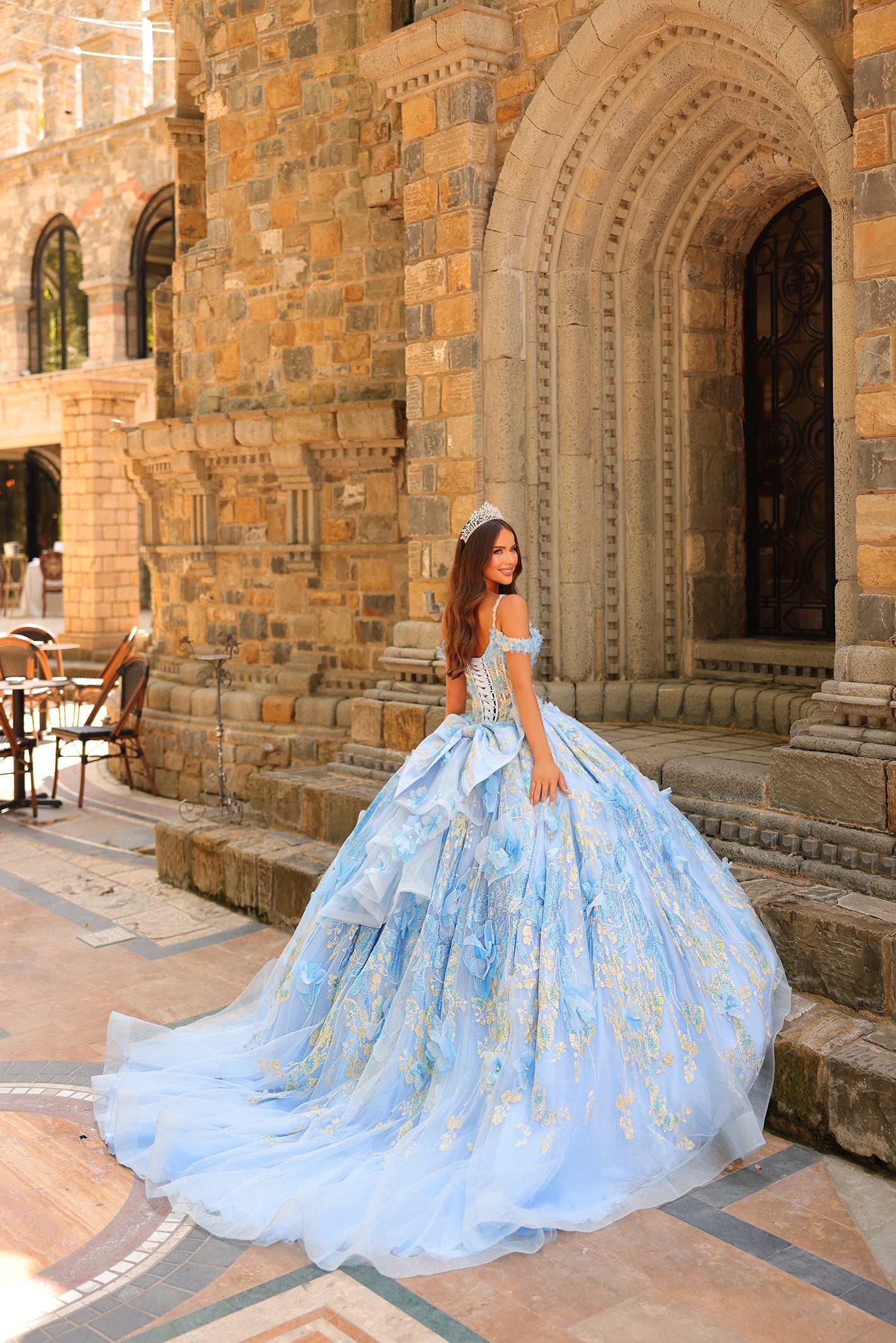 3D Floral Cold Shoulder Ball Gown by Amarra 54232