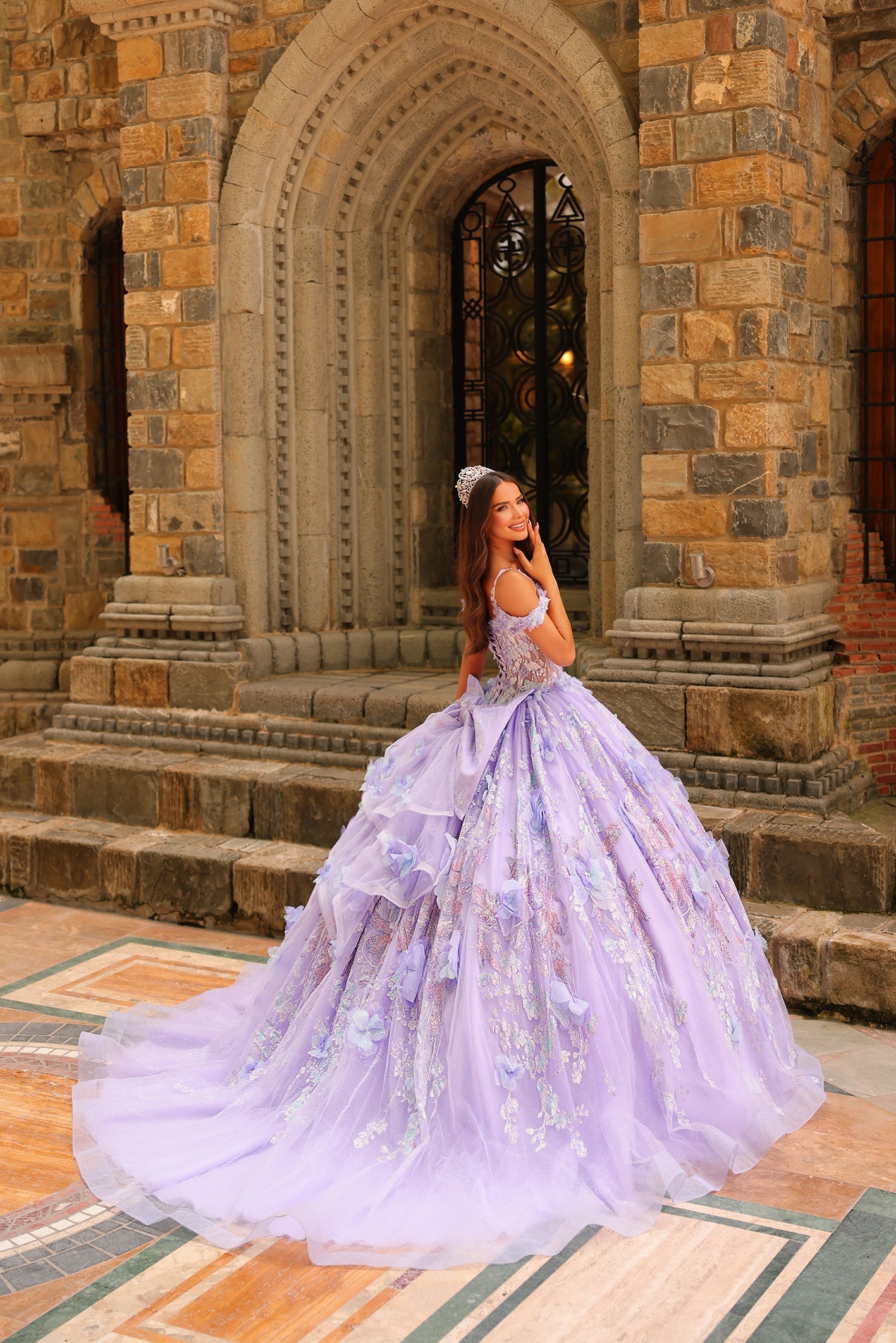 3D Floral Cold Shoulder Ball Gown by Amarra 54232