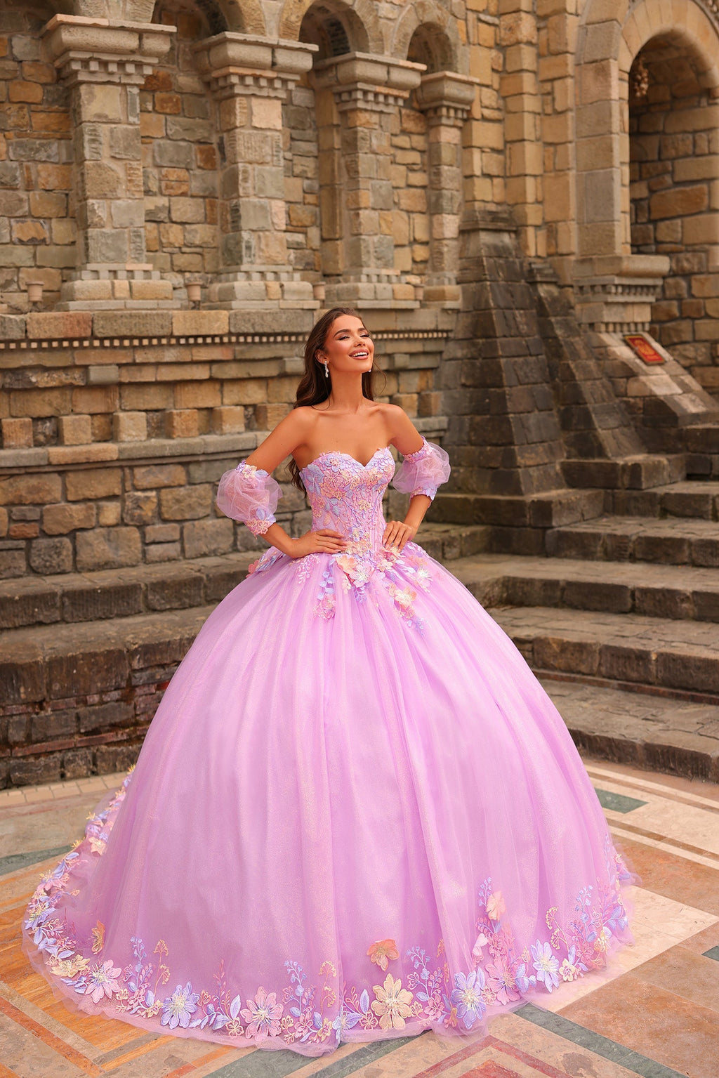 Strapless Puff Sleeve Ball Gown by Amarra 54234