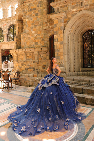 Schulterfreies Ballkleid mit Applikation von Amarra 54235