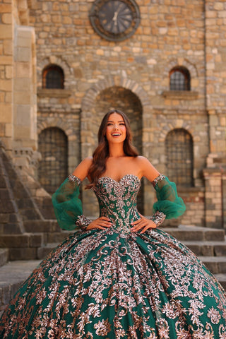 Vestido de baile sem alças com mangas abalonadas da Amarra 54238