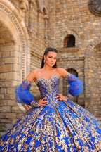 Vestido de baile sem alças com mangas abalonadas da Amarra 54238