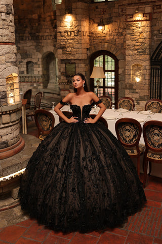 Schulterfreies Ballkleid mit 3D-Blumenmuster von Amarra 54239