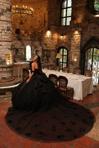 Vestido de baile com decote ombro a ombro e estampado floral 3D da Amarra 54239