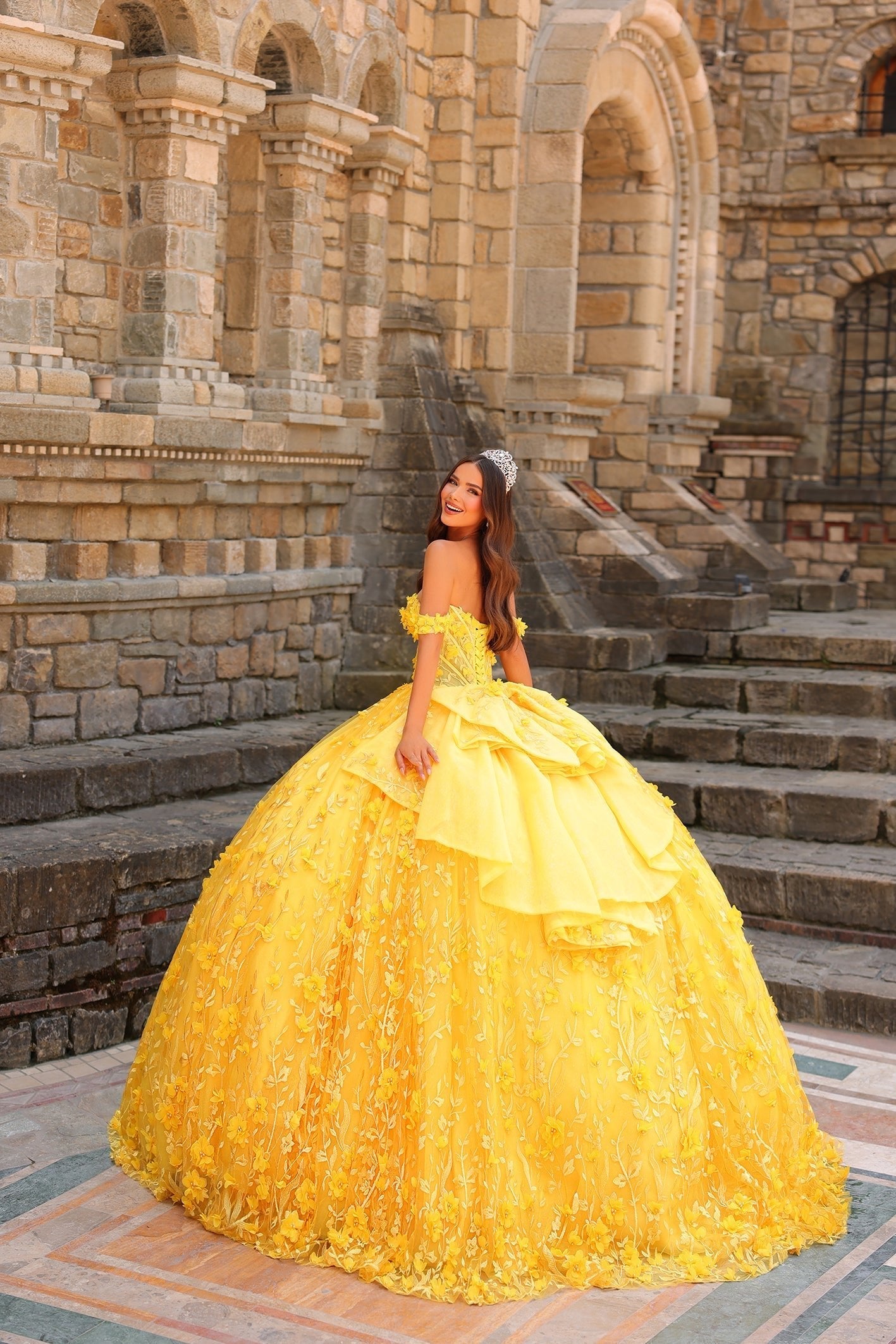 3D Floral Off Shoulder Ball Gown by Amarra 54239