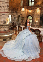 Schulterfreies Ballkleid mit Glitzerprint von Amarra 54240