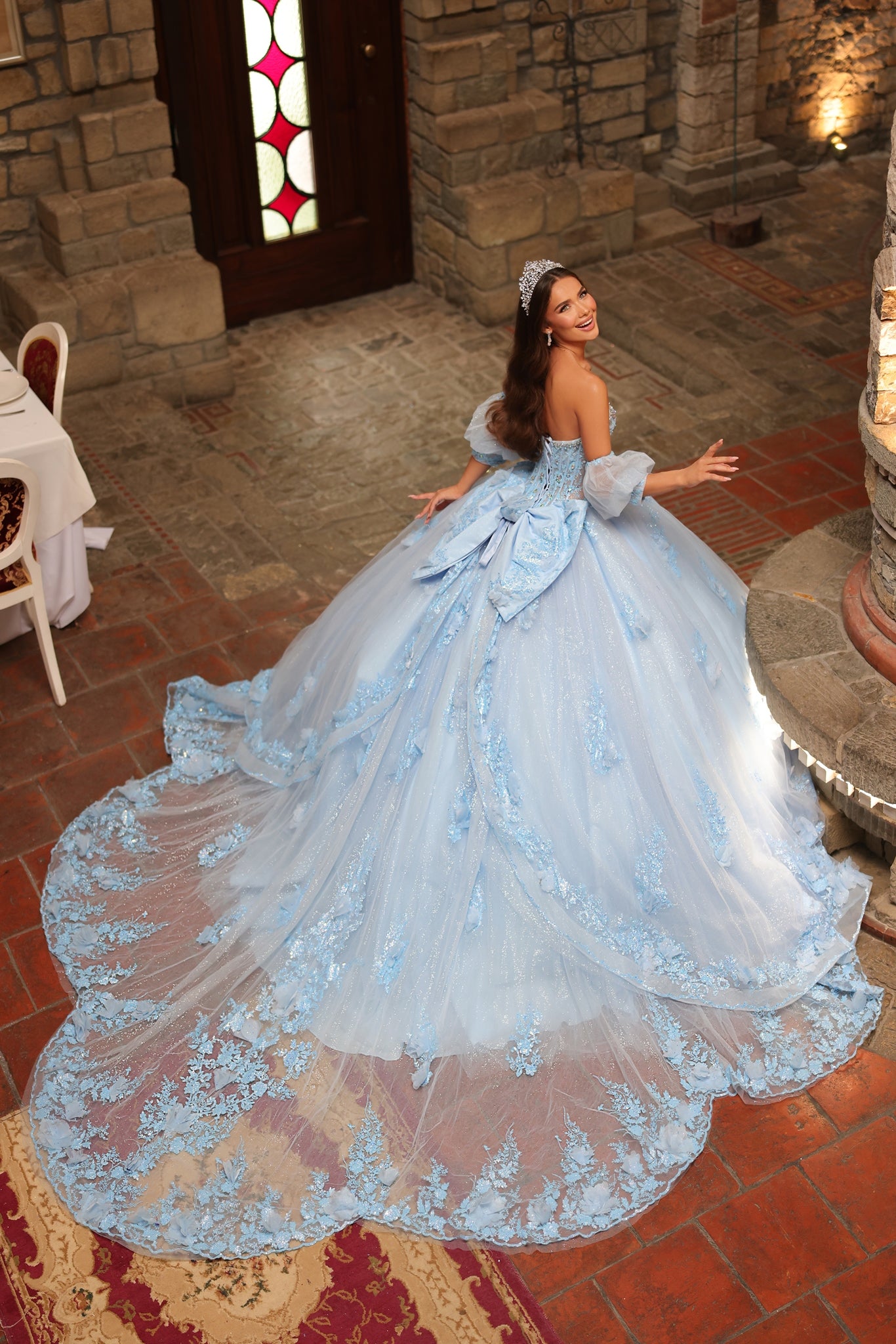 Strapless Puff Sleeve Ball Gown by Amarra 54242