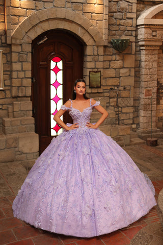 Schulterfreies Ballkleid mit 3D-Blumenmuster von Amarra 54243