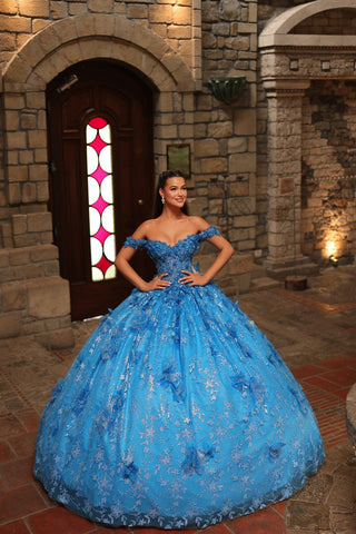 Schulterfreies Ballkleid mit 3D-Blumenmuster von Amarra 54243