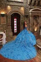 Vestido de baile com decote ombro a ombro e estampado floral 3D da Amarra 54243