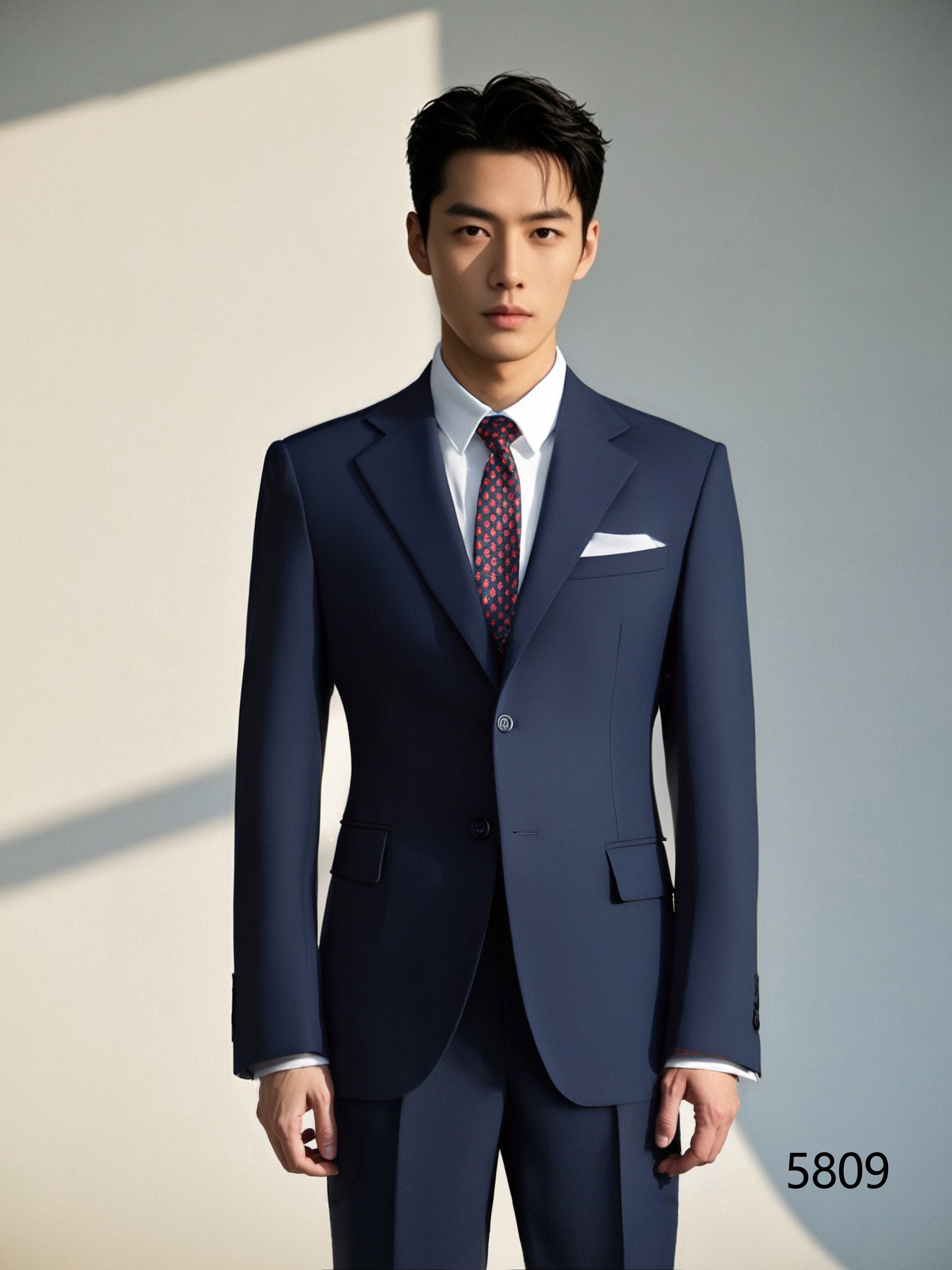 Navy Blue Wool 3-Piece Wedding Suit | Tailored Groom & Groomsmen Attire