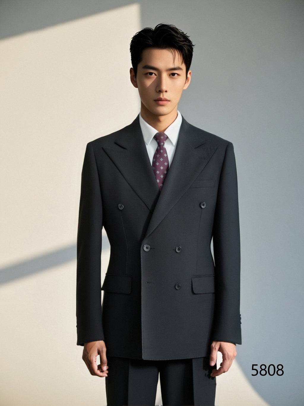 Black Wool Double-Breasted 3-Piece Wedding Suit | Tailored Groom & Groomsmen Attire