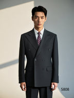 Black Wool Double-Breasted 3-Piece Wedding Suit | Tailored Groom & Groomsmen Attire