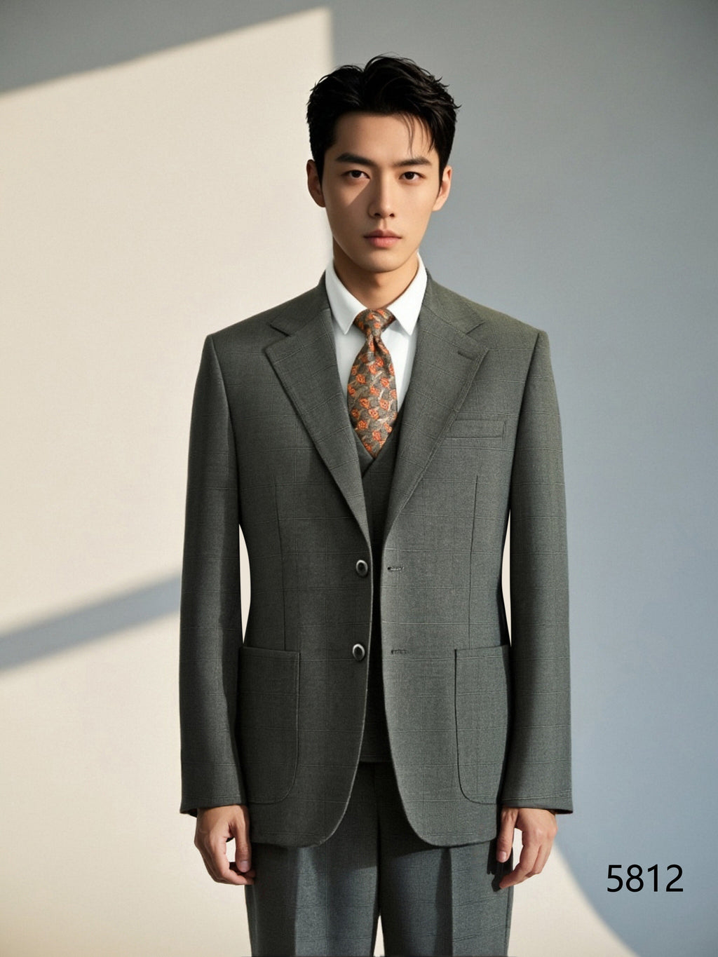Charcoal Grey Windowpane Check Wool 3-Piece Wedding Suit | Tailored Groom & Groomsmen Attire