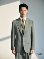 بدلة زفاف من الصوف المربعات الرمادي الفاتح من 3 قطع | ملابس العريس ورفاقه المخصّصة