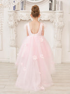 Princess Sleeveless Tulle Flower Girl Dress with Beading and Feather Bow (010224704)