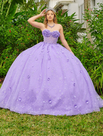 Quinceanera-Kleid mit Blumenmuster und Herzausschnitt von LizLuo Fiesta 56512