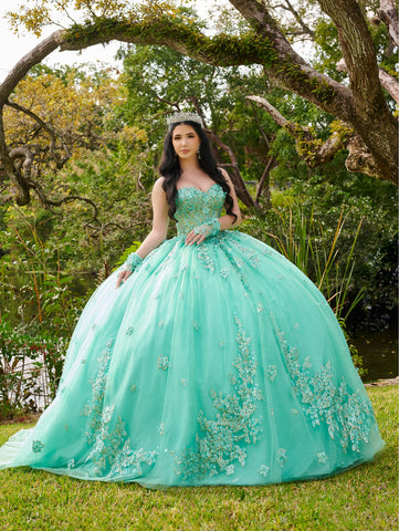 Trägerloses Quinceanera-Kleid mit 3D-Blumenmuster von LizLuo Fiesta 56514