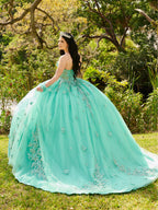 Trägerloses Quinceanera-Kleid mit 3D-Blumenmuster von LizLuo Fiesta 56514