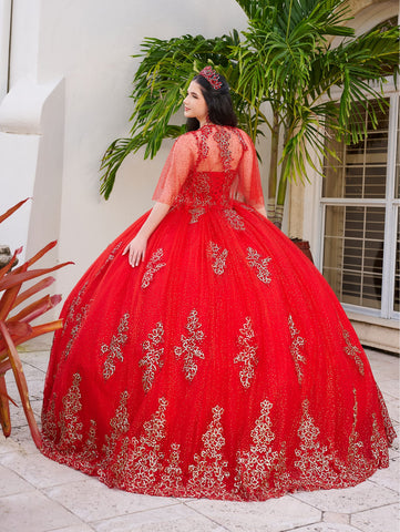 Vestido de quinceanera com decote em V e capelete da marca LizLuo Fiesta 56519
