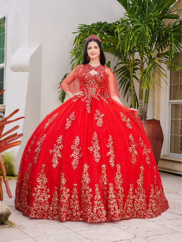 Vestido de quinceanera com decote em V e capelete da marca LizLuo Fiesta 56519