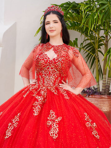 Vestido de quinceanera com decote em V e capelete da marca LizLuo Fiesta 56519