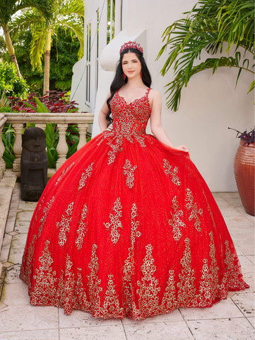 Vestido de quinceanera com decote em V e capelete da marca LizLuo Fiesta 56519
