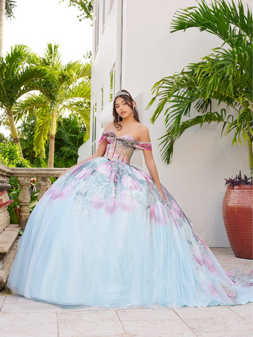 Quinceanera-Kleid mit Blumendruck von LizLuo Fiesta 56520