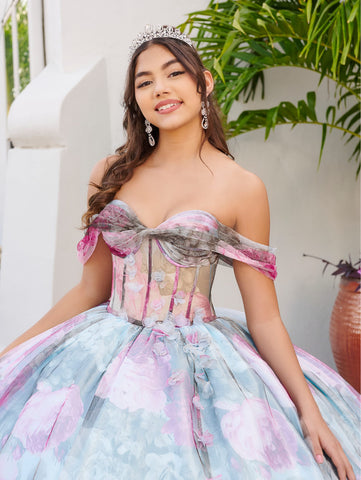 Quinceanera-Kleid mit Blumendruck von LizLuo Fiesta 56520