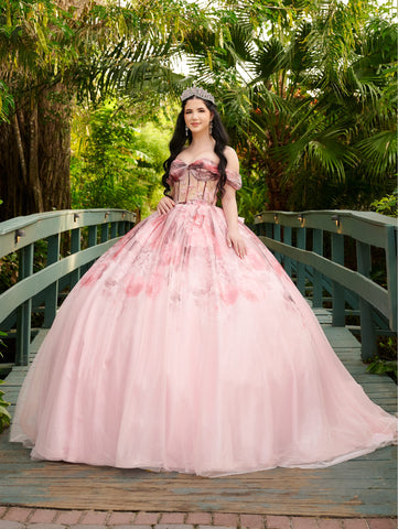 Quinceanera-Kleid mit Blumendruck von LizLuo Fiesta 56520