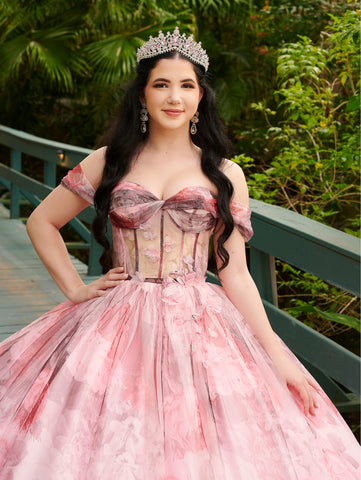 Quinceanera-Kleid mit Blumendruck von LizLuo Fiesta 56520