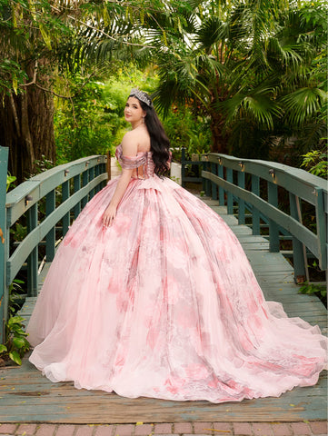 Quinceanera-Kleid mit Blumendruck von LizLuo Fiesta 56520